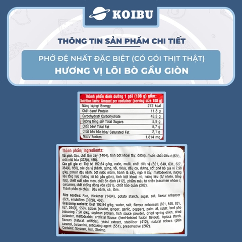 ACECOOK - Đệ Nhất phở đặc biệt lõi bò gầu giòn (có gói thịt thật), phở bò Đệ Nhất lõi bò gàu giòn, phở ăn liền Đệ Nhất - 108g/gói - 00514