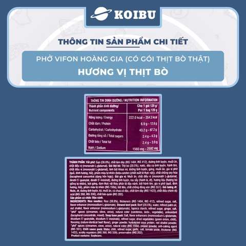 VIFON - Phở Thịt bò Hoàng Gia (có gói thịt bò thật), Phở Hoàng Gia Thịt bò, Phở bò Vifon Hoàng Gia - 120g/gói - 00176