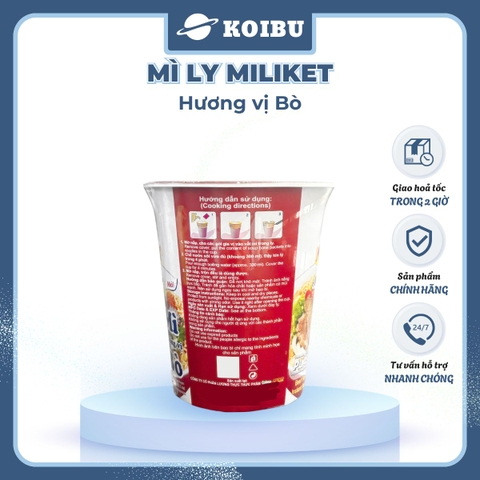 COLUSA - Mì ly Miliket hương vị Bò, Mì Miliket ly Bò, Mì bò ly Miliket, Miliket mì ly bò - 65g/ly - 00117