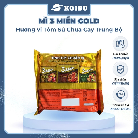 UNIBEN - Mì 3 Miền Gold Tôm sú chua cay Trung bộ, Mì Tôm sú chua cay Trung bộ ăn liền 3 miền Gold - 75g/gói - 00043