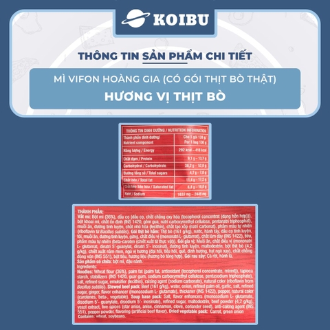VIFON - Mì Hoàng Gia hương vị Thịt Bò (có gói thịt bò thật), Mì thịt bò ăn liền Vifon Hoàng Gia - 130g/gói - 00214