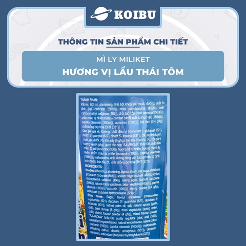 COLUSA - Mì ly Miliket hương vị Lẩu Thái Tôm, Mì Miliket ly Lẩu Thái Tôm, Mì lẩu thái tôm ly Miliket - 65g/ly - 00079