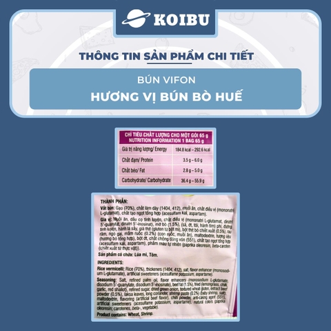 VIFON - Bún Vifon hương vị Bún bò Huế, Bún bò Huế Vifon Bún bò Huế, Bún bò Vifon Bún bò ăn liền - 65g/gói - 00146