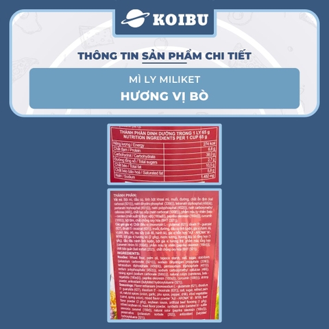 COLUSA - Mì ly Miliket hương vị Bò, Mì Miliket ly Bò, Mì bò ly Miliket, Miliket mì ly bò - 65g/ly - 00117