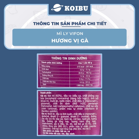 VIFON - Mì ly Vifon hương vị Gà - Mì ly Gà Vifon, Mì ly hương vị Gà 60g, Mì Gà ly ăn liền - 60g/ly - 00229