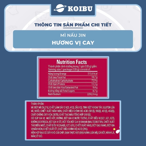 OTOKI - Mì nấu Jin hương vị Cay, Mì nấu Jin cay, Mì Jin nấu hương vị cay, Mì ăn liền Jin Ottogi - 120/gói - 00526