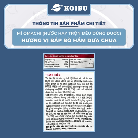 MASAN - Mì Omachi hương vị Bắp bò hầm dưa chua, Mì Omachi bắp bò hầm dưa chua, Mì ăn liền Omachi - 121g/gói - 00127