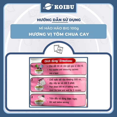 ACECOOK - Mì Hảo Hảo Big 100 Tôm Chua Cay - Mì Big 100 Hảo Hảo, Mì gói Big 100 tôm chua cay - 100g/gói - 00485