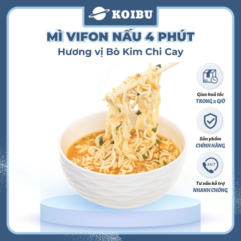 VIFON –  Mì Vifon nấu 4 phút hương vị bò kim chi cay - Mì gói Vifon, Mì nấu vị bò kim chi cay, Mì bò kim chi cay Vifon, Mì nấu 4 phút hương vị bò kim chi cay, Mì Vifon bò kim chi cay nấu 4 phút - 105g/gói - 00219