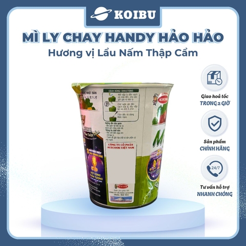 ACECOOK - Mì ly Handy Hảo Hảo hương vị lẩu nấm thập cẩm chay - Mì chay Handy Hảo Hảo lẩu nấm thập cẩm chay - Mì Handy Hảo Hảo ly chay lẩu nấm thập cẩm - Mì ly Hảo Hảo Handy lẩu nấm thập cẩm chay - 66g/ly - 00019