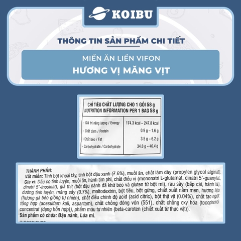 VIFON - Miến ăn liền Vifon vị Măng vịt, Miến ăn liền Vifon, Miến Vifon gói ăn liền - 58g/gói - 00183