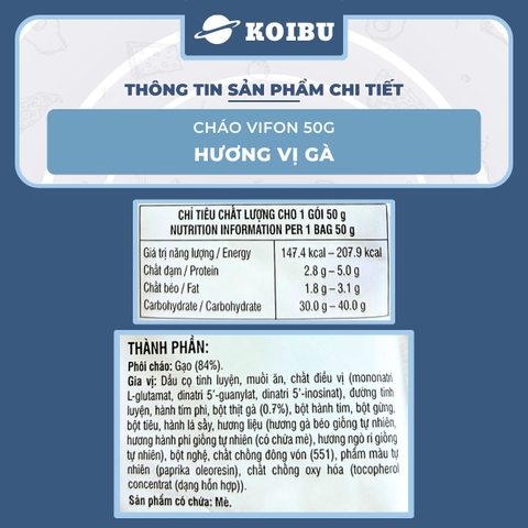 VIFON - Cháo Vifon 50g hương vị Gà, Vifon Cháo gà Vifon Cháo ăn liền Vifon, Cháo Vifon gói nhỏ - 50g/gói - 00148