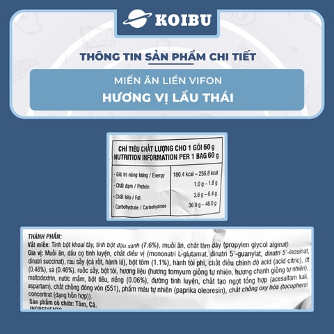 VIFON - Miến ăn liền Vifon vị Lẩu thái, Miến ăn liền Vifon, Miến Vifon gói ăn liền - 60g/gói - 00181