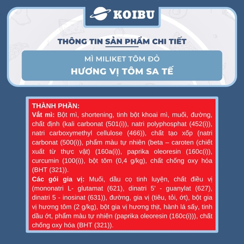 COLUSA - Mì Miliket Tôm Đỏ gói vị Tôm sa tế, Mì tôm sa tế Tôm Đỏ Miliket, Mì giấy Miliket Colusa - 80g/gói - 00093