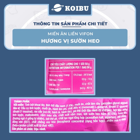 VIFON - Miến ăn liền Vifon vị Sườn heo, Miến ăn liền Vifon, Miến Vifon gói ăn liền - 58g/gói - 00182