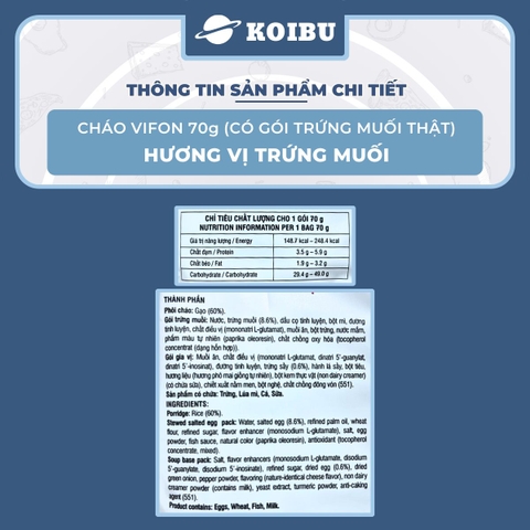 VIFON - Cháo Vifon 70g hương vị Trứng muối (có gói trứng muối thật), Vifon Cháo trứng muối Vifon - 70g/gói - 00157