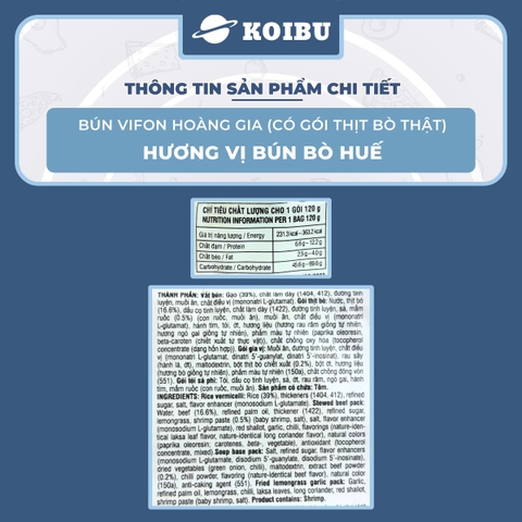VIFON - Bún Hoàng Gia hương vị Bún Bò Huế (có thịt thật) - Bún Bò Huế ăn liền, Bún Bò Huế Hoàng Gia - 120g/gói - 00147