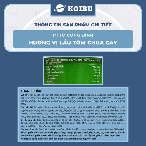 AFOTECH - Mì tô Cung Đình hương vị Lẩu tôm chua cay, Mì tô Cung Đình Lẩu tôm chua cay, Mì Cung Đình tô - 85g/tô - 00312