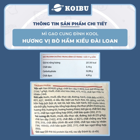 AFOTECH - Mì gạo Cung Đình Kool Bò hầm kiểu Đài Loan, Mì gạo Bò hầm Đài Loan Cung Đình Kool gói - 75g/gói - 00304