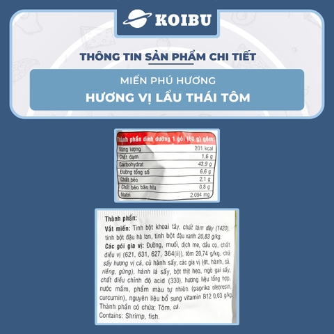 ACECOOK - Miến Phú Hương hương vị Lẩu Thái Tôm Miến Phú Hương Lẩu Thái Tôm, Miến Lẩu Thái Phú Hương - Miến ăn liền Acecook - 60g/gói - 00065