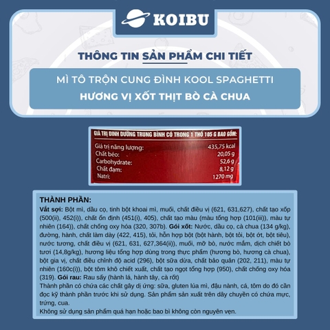 AFOTECH - Mì TÔ trộn Cung Đình Kool Spaghetti hương vị xốt cà chua bò bằm - Tô Cung Đình Kool spaghetti xốt bò bằm - Cung Đình Kool Tô Mì ăn liền Micoem - 105g/tô - 00320
