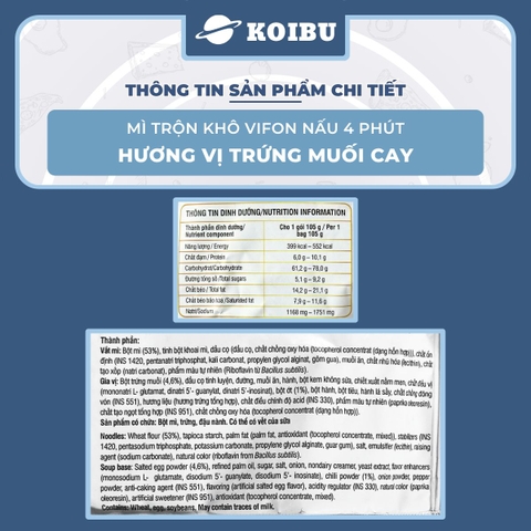 VIFON – Mì Vifon nấu 4 phút hương vị trứng muối cay - Mì gói Vifon, Mì nấu Vifon, Mì trộn, mì trộn vị trứng muối, Mì trứng muối cay trộn Vifon, Mì trộn nấu 4 phút trứng muối cay, Mì Vifon trộn trứng muối cay - 105g/gói - 00220