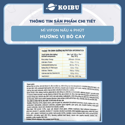 VIFON – Mì Vifon nấu 4 phút hương vị bò cay - Mì gói Vifon, Mì nấu Vifon, Mì nấu vị bò cay, Mì bò cay Vifon, Mì nấu 4 phút hương vị bò cay, Mì Vifon bò cay nấu 4 phút, Mì Vifon nấu ăn liền - 105g/gói - 00221