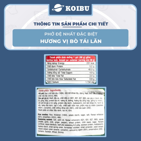 ACECOOK - Đệ Nhất phở đặc biệt Bò tái lăn, phở Đệ Nhất đặc biệt Bò tái lăn, phở bò tái lăn Đệ Nhất - 68g/gói - 00053