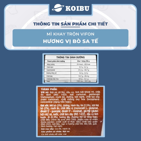 VIFON - Mì khay trộn Vifon hương vị Bò sa tế (có gói xốt Bò sa tế), Mì xào bò sa tế Vifon khay - 90g/khay - 00241