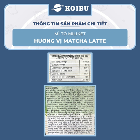 COLUSA - Mì trộn Miliket Matcha xốt kem, Mì gói Miliket trộn Matcha sốt kem, Mì trộn Colusa Trà xanh - 90g/tô - 00036