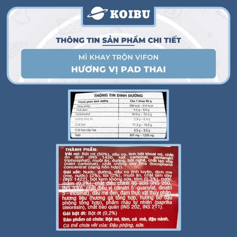 VIFON - Mì khay trộn Vifon hương vị Pad Thái, Vifon Mì trộn Pad Thái Vifon, Mì khay Vifon ăn liền - 90g/khay - 00482
