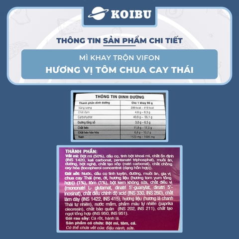 VIFON - Mì khay trộn Vifon hương vị Tôm chua cay Thái, Vifon Mì trộn Tôm chua cay Thái Vifon - 90g/khay - 00481