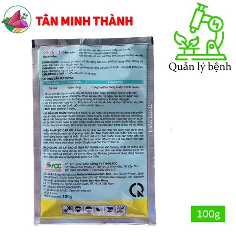 Champion 77WP - Thuốc đặc trị nấm hồng, héo xanh, vàng lá, đốm lá, héo cây con, loét trái