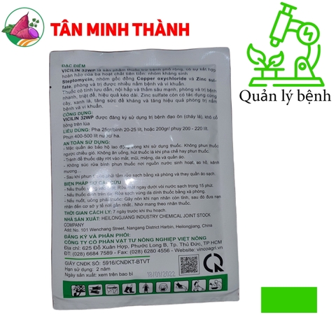 Vicilin 32WP - Thuốc đặc trị đạo ôn, cháy lá, thối cổ gié, héo xanh, chết nhanh, chết cây con, vàng lá, thối nhũn, thối trái