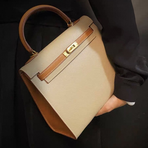 Túi Xách Hermes Remake Korea Kelly Nâu 2 Màu Size 22cm