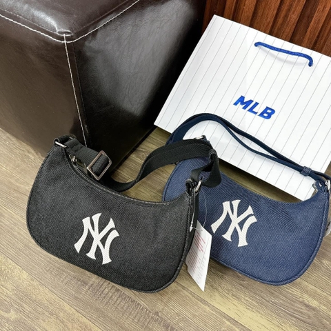 Túi Kẹp Nách Denim Hobo MLB Basic Da Bò Màu Đen