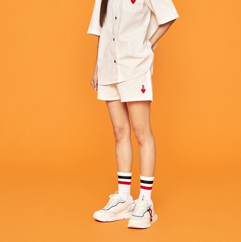 Quần Shorts Nữ MLB Denim Chữ B Đỏ 3FDPH0133-43CRS Màu Trắng