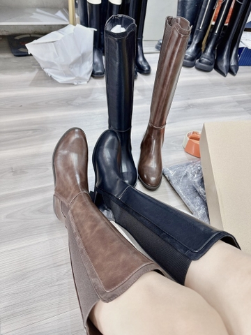 Giầy Boot Viền Vải Màu Nâu Korea