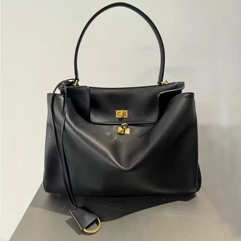 Túi Xách Balenciaga Rodeo Handbag Remake Korea Màu Đen Khoá Vàng