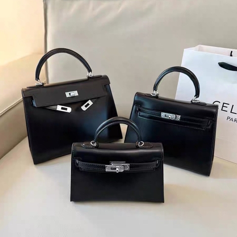 Túi Xách Hermes Kelly Da Bò Trơn Size 19cm