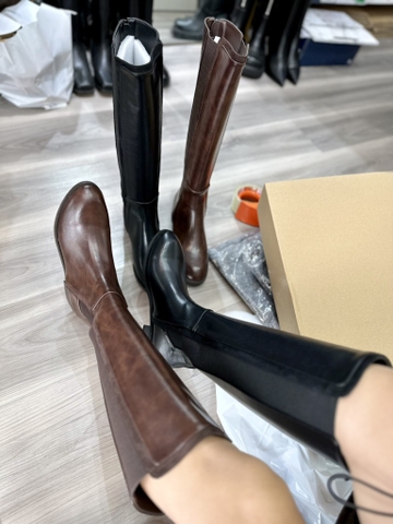 Giầy Boot Viền Vải Màu Nâu Korea