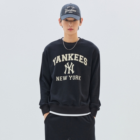 Áo Nỉ Da Cá MLB Logo Trước NY Màu Đen
