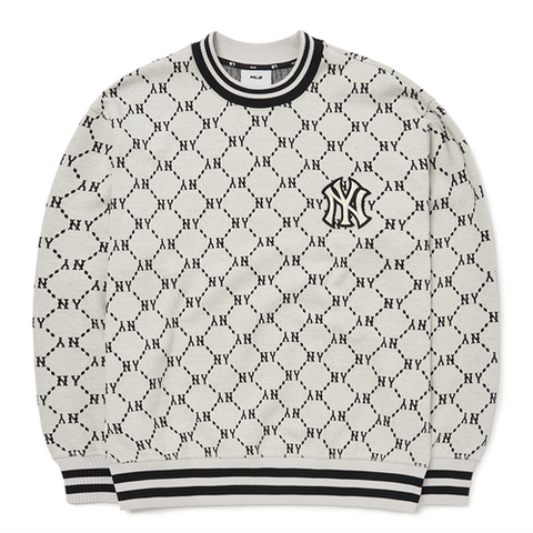 Áo Nỉ Sweater MLB Monogram Logo NY 3AMTM0724-50CRS Màu Trắng