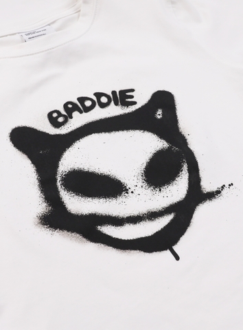 Áo Phông Croptop Mặt Baddie Màu Trắng