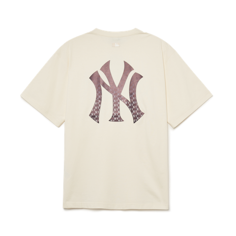 Áo Phông MLB Monogram Logo NY Loang Màu Kem
