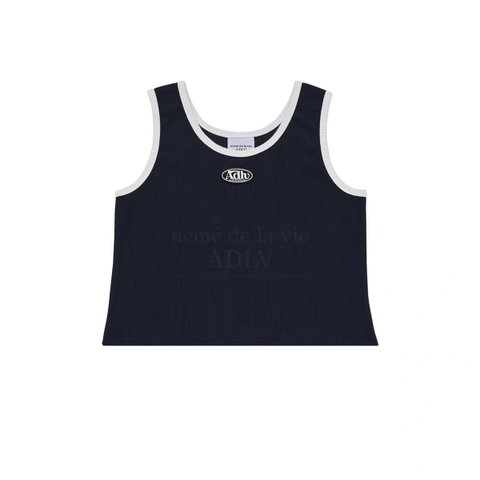 Áo Tank Top Crop ADLV Viền Trắng Màu Xanh Navy