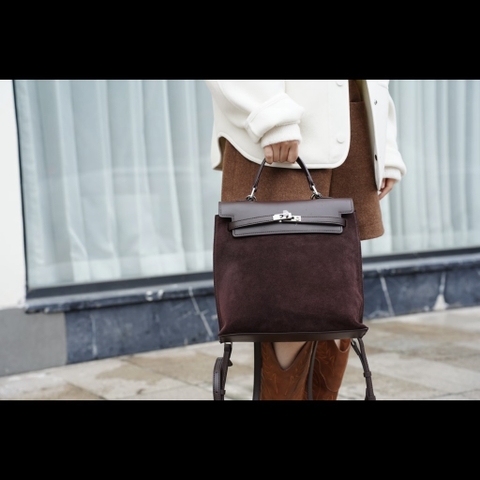 Balo Retro Korea Da Lộn Size 30cm Màu Đỏ Ancora