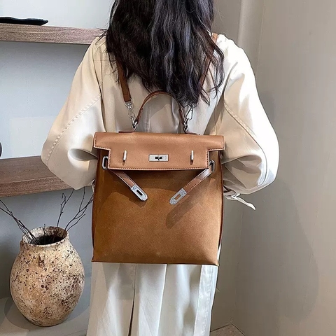 Balo Retro Made Korea Màu Nâu Size 30 cm