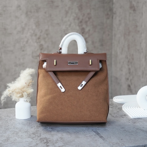 Balo Retro Made Korea Màu Nâu Size 30 cm