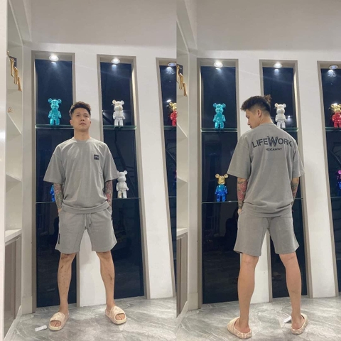 Bộ Quần Áo Lifework Cotton Màu Xám Nhạt